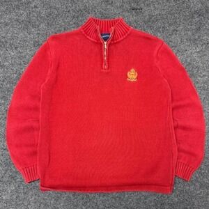Vintage Charter Club Red Cotton Knit Quarter Zip Sweater Mens Medium 90s Crest